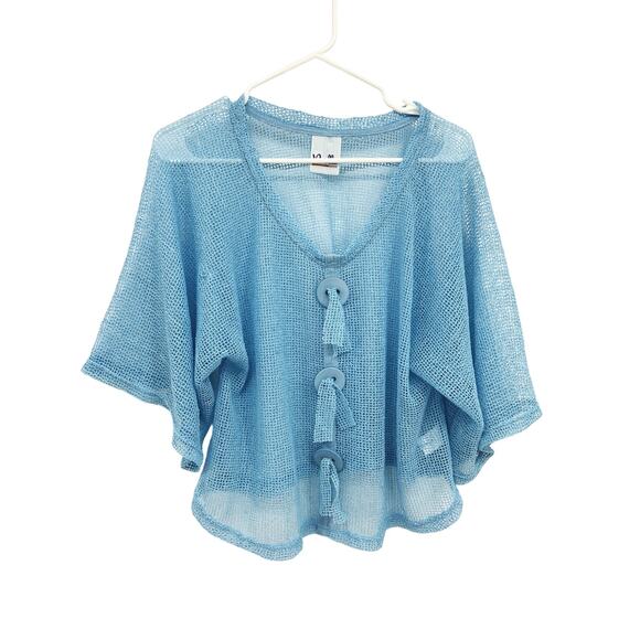 Noelle Women's One Size Fish Net Mesh Pullover Top Light Blue - Picture 1 of 7